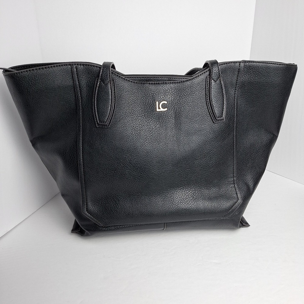 Liz Claiborne Winged Black Tote Shoulder Bag Genuine Vegan Leather 3 Compartment